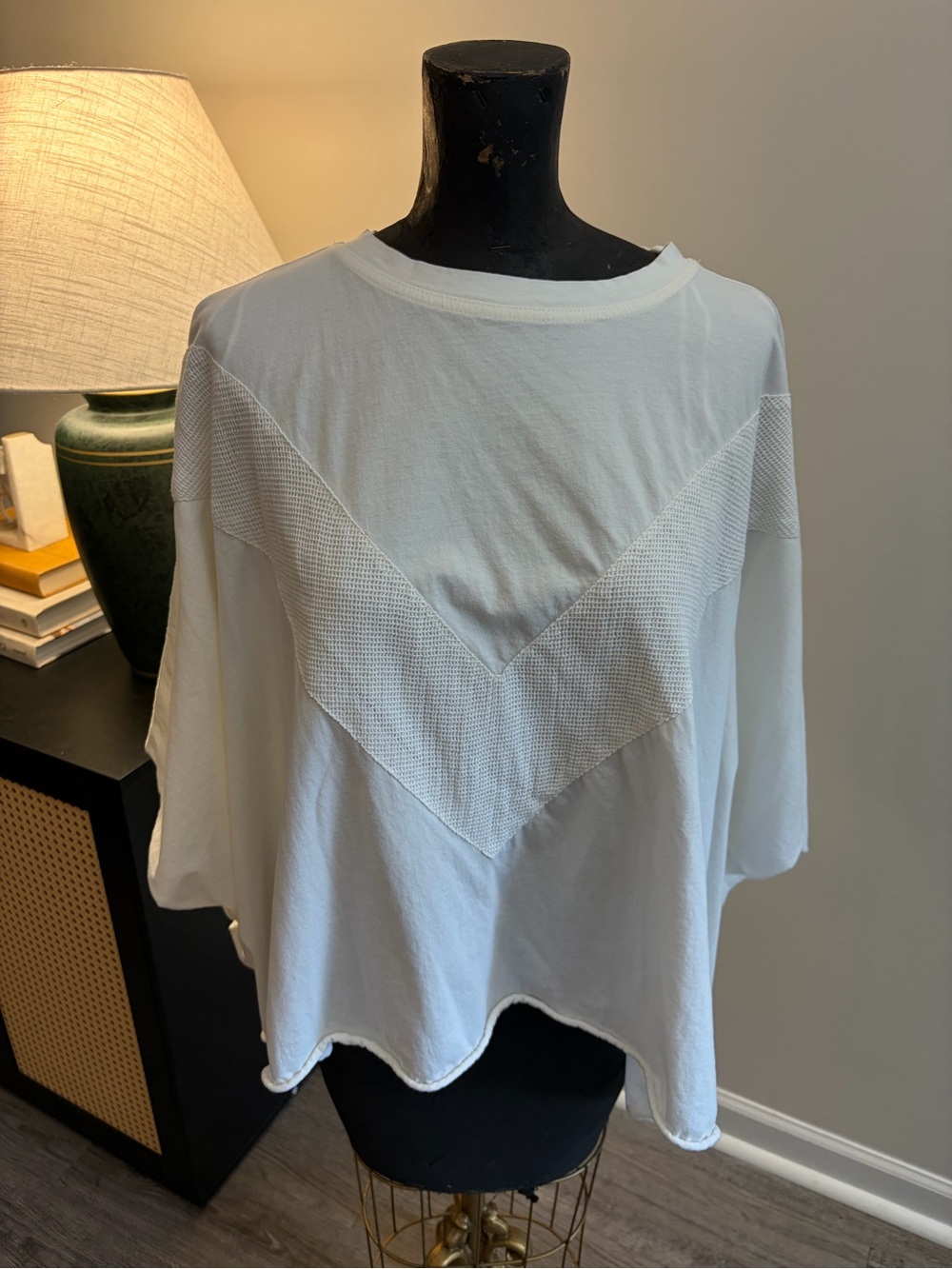 World Market Oversized Ivory 100% Cotton Textured V Panel One Size Lagenlook